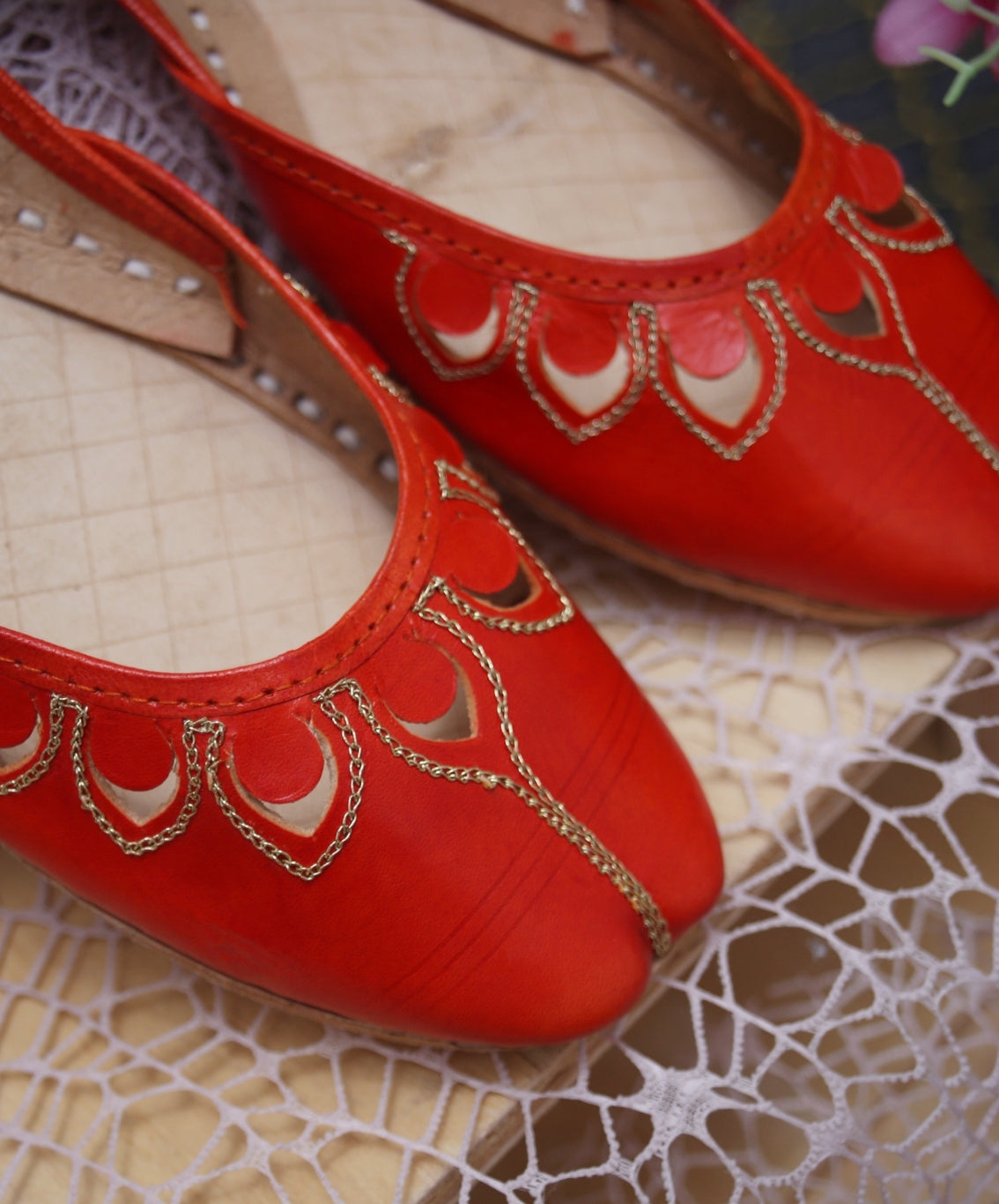 Orange Petal Leather Khussa