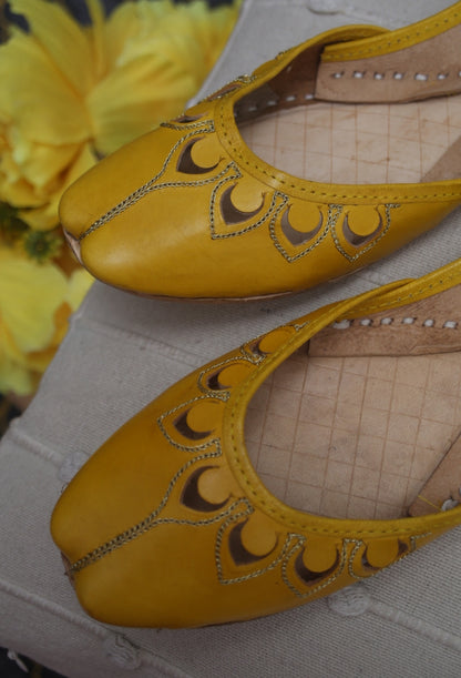 Yellow Petal Leather Khussa