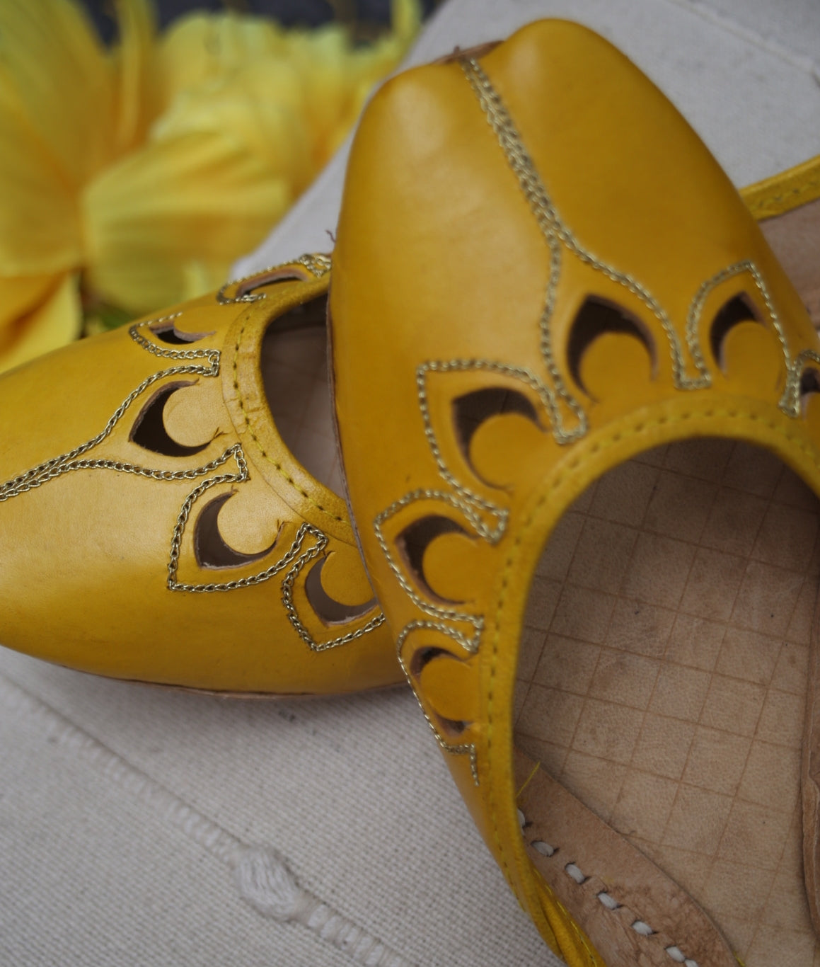 Yellow Petal Leather Khussa