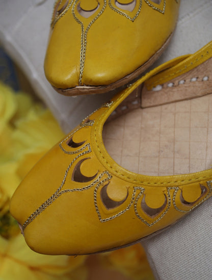 Yellow Petal Leather Khussa