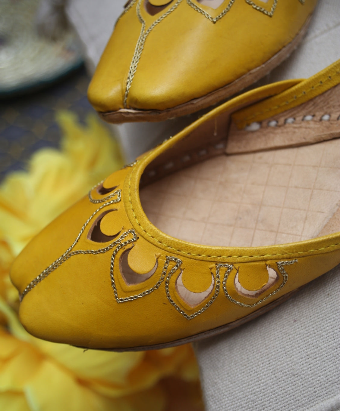 Yellow Petal Leather Khussa