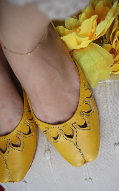 Yellow Petal Leather Khussa