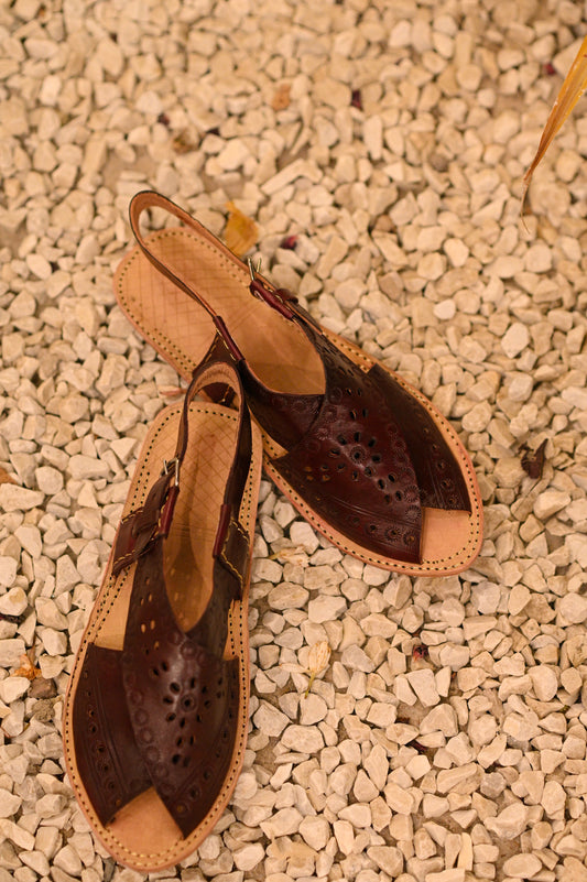 Leather Peshawaris (Maroon)