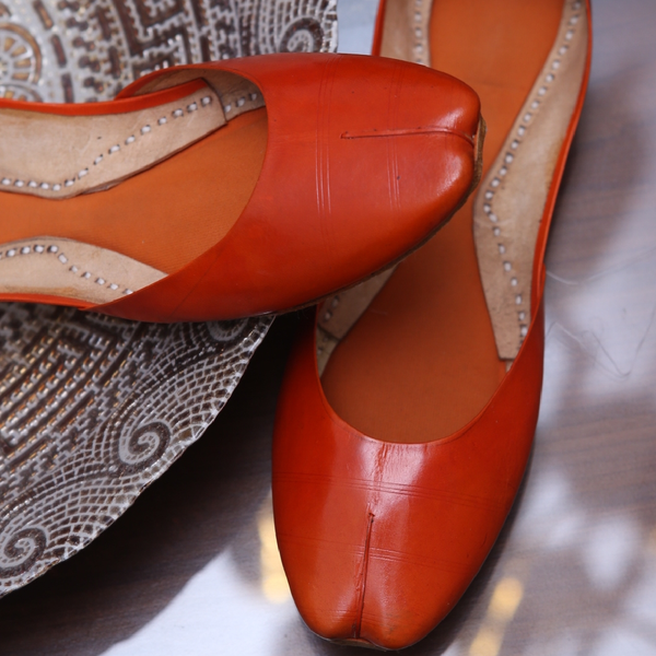 Orange simple Leather Khussa